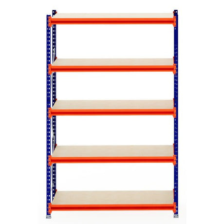 RackZone Longspan Shelving Starter with 5 timber shelves shown on white background.