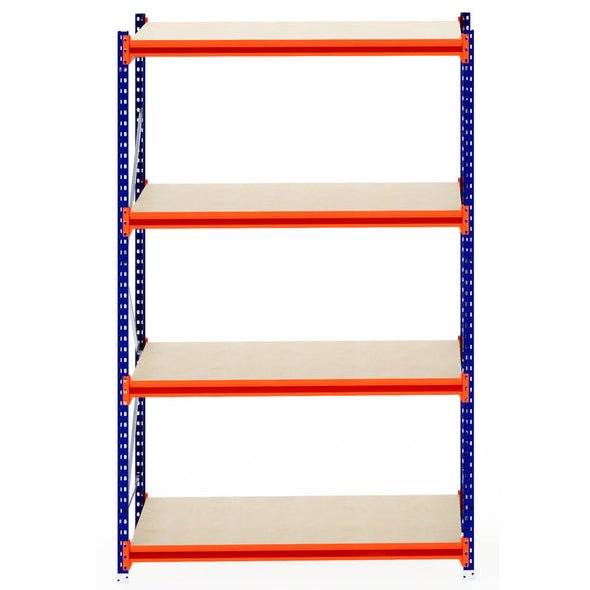 RackZone Longspan Shelving 800mm with laminated timber and blue frame.