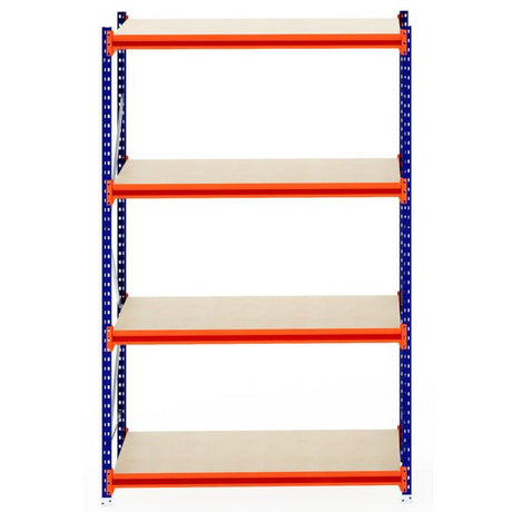 RackZone Longspan Shelving 800mm with laminated timber and blue frame.