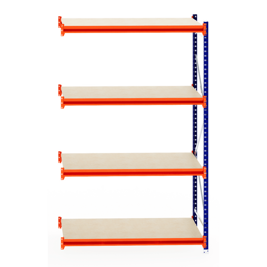 RackZone Longspan Extender: 4-tier metal shelving with timber shelves, 800mm deep.
