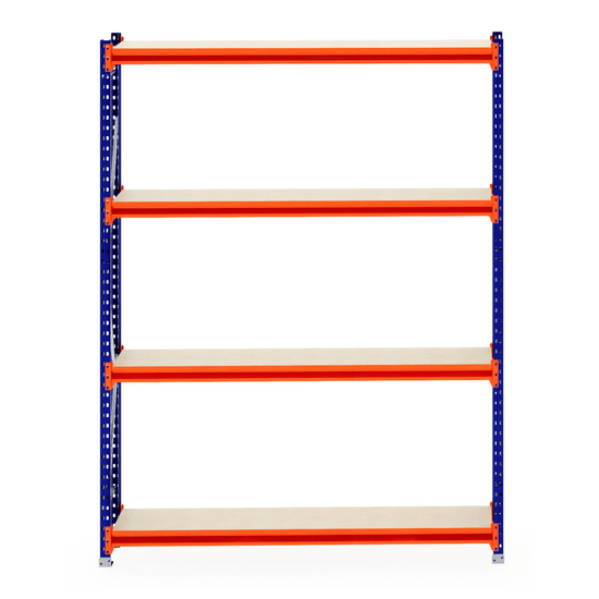 RackZone Longspan Shelving 400mm, blue frame, orange supports, shelves empty.