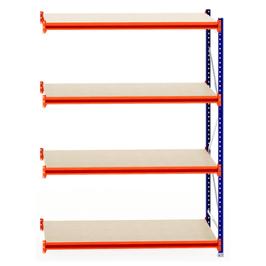 RackZone Longspan Shelving Extender, 800mm timber shelves, blue support.