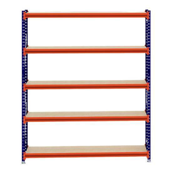 RackZone Longspan Shelving Starter, 600mm depth, timber shelves, orange frame.
