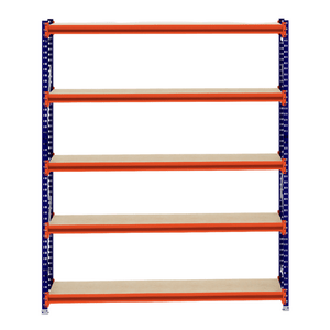 RackZone Longspan Shelving Starter, 600mm depth, timber shelves, orange frame.