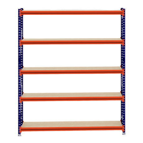 RackZone Longspan Shelving Starter, 600mm depth, timber shelves, orange frame.