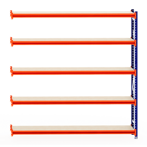 RackZone Longspan 5-tier orange/blue shelf, 400mm depth, timber extender.