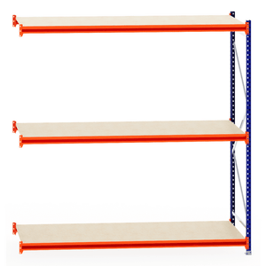RackZone Longspan Extender shelving with timber shelves, 800mm depth, side view.