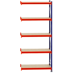 RackZone Longspan Shelving 400mm with laminated timber shelves, orange frame.