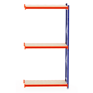 RackZone Longspan Shelving 400mm with orange beams and blue supports.