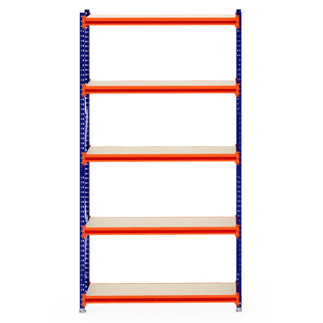 RackZone Longspan Shelving 400mm with orange beams and blue frames for storage.