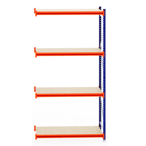 RackZone Longspan 600mm Extender with laminated timber shelves, orange frame.