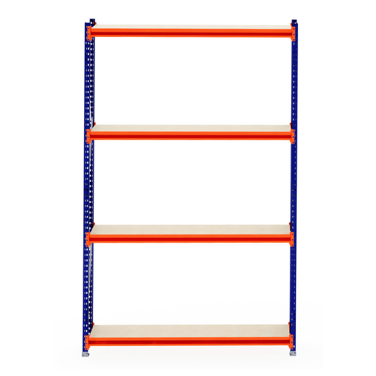 RackZone Longspan Shelving 400mm with laminated timber, starter unit, orange frame.