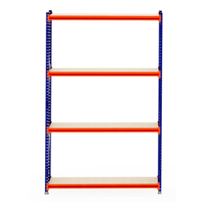RackZone Longspan Shelving 400mm with laminated timber, starter unit, orange frame.