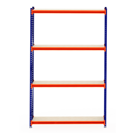 RackZone Longspan Shelving 400mm with laminated timber, starter unit, orange frame.