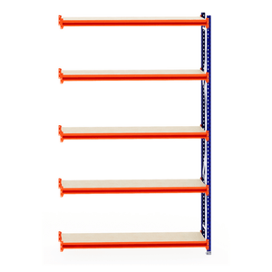 RackZone Longspan 400mm Laminated Timber Extender Shelving, five-tier unit.