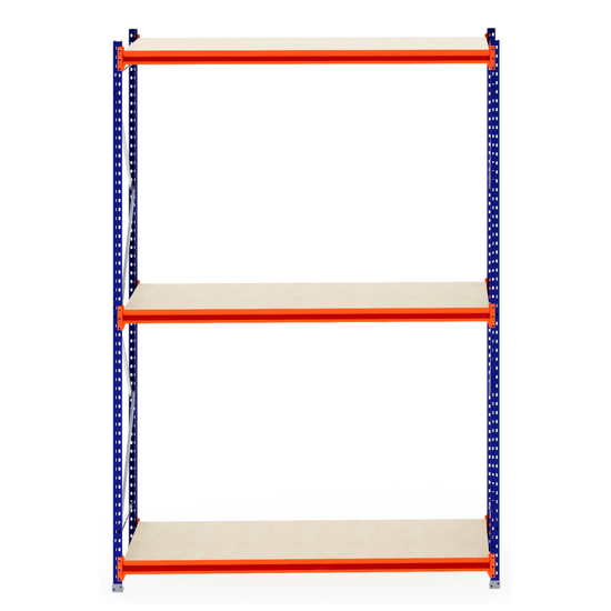 RackZone Longspan Shelving, 800mm depth, laminated timber, front view.