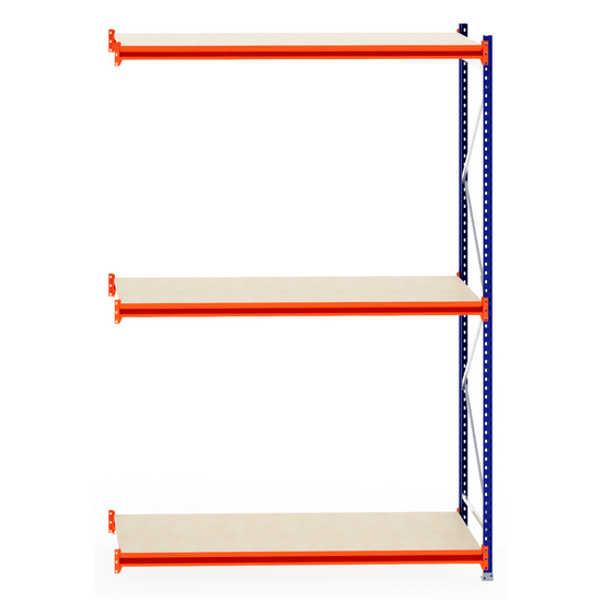 RackZone Longspan Shelving Extender, 800mm deep with timber shelves, front view.