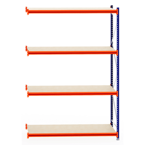 RackZone Longspan 800mm Extender with laminated timber shelves, orange beams.