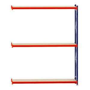RackZone Longspan Shelving 400mm Laminated Timber Extender with orange beams.
