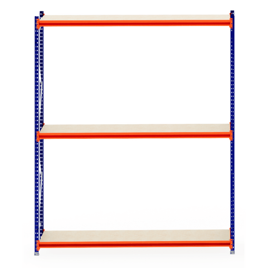 RackZone Longspan Shelving 600mm Laminated Timber Starter with orange beams.