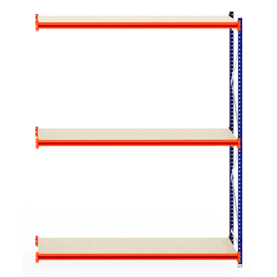 RackZone Longspan Extender, 800mm deep timber shelving, front view.
