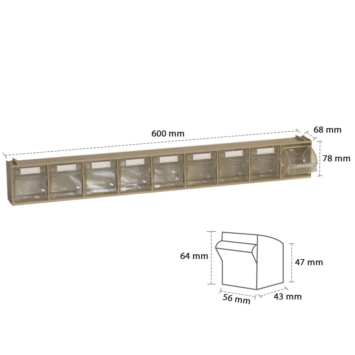 RackZone Storage Tilt Bin Madia 1: Wall unit with 9 durable transparent bins.