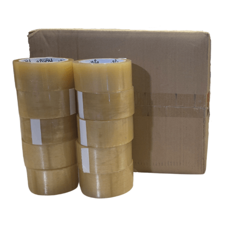 A RackZone box with two stacks of Tape 48mm x 66m Clear (Pack of 36) in front.