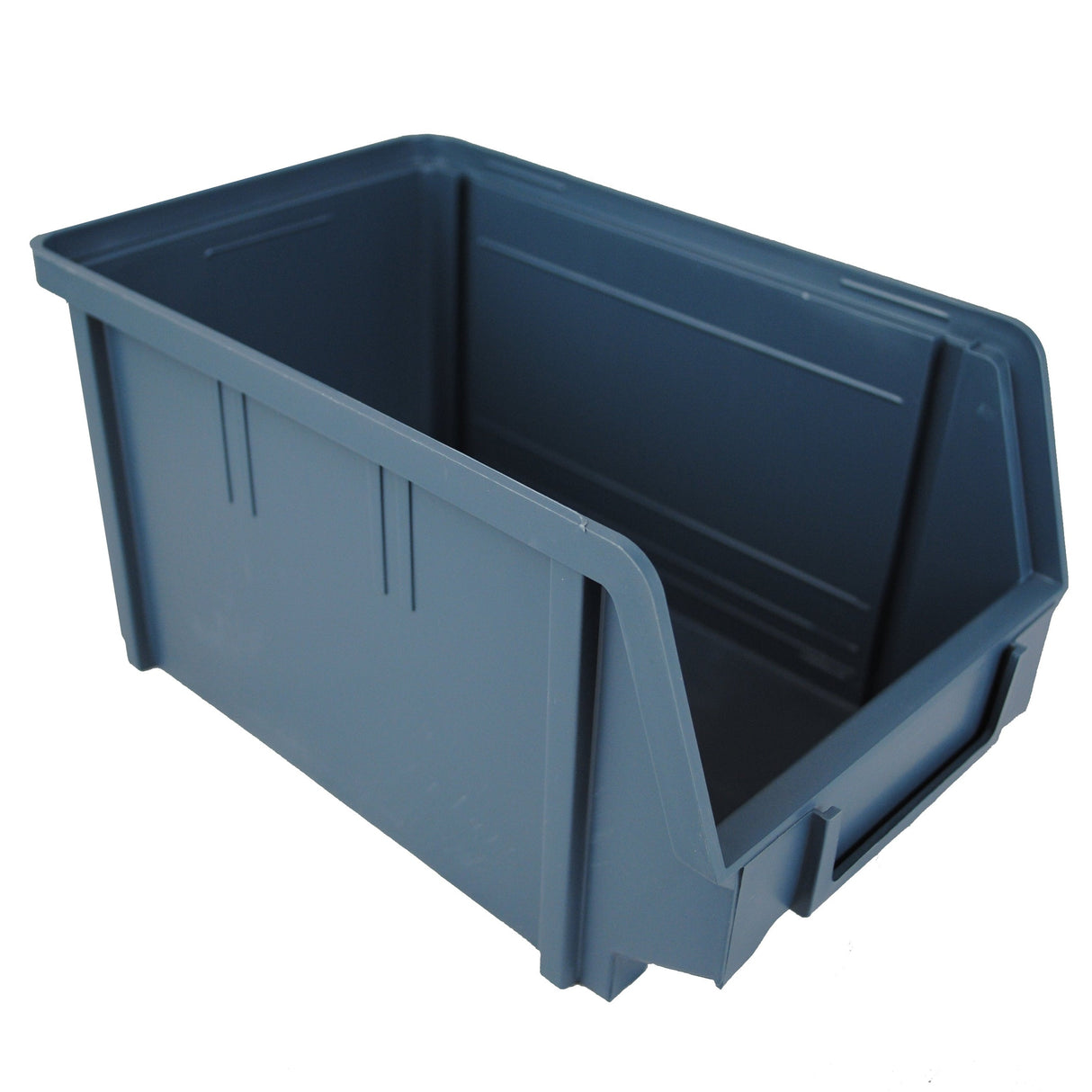 RackZone Storage Part Bin, gray plastic, open front, ribbed sides, 124x146x237mm.