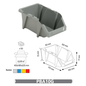 RackZone Economy Part Bins KPA10 76x103x165mm, grey, stackable, pack of 50.