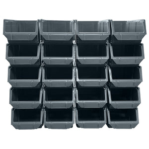 Set of 20 RackZone A150 grey stackable bins, 96h x 128w x 204d, for easy organization.