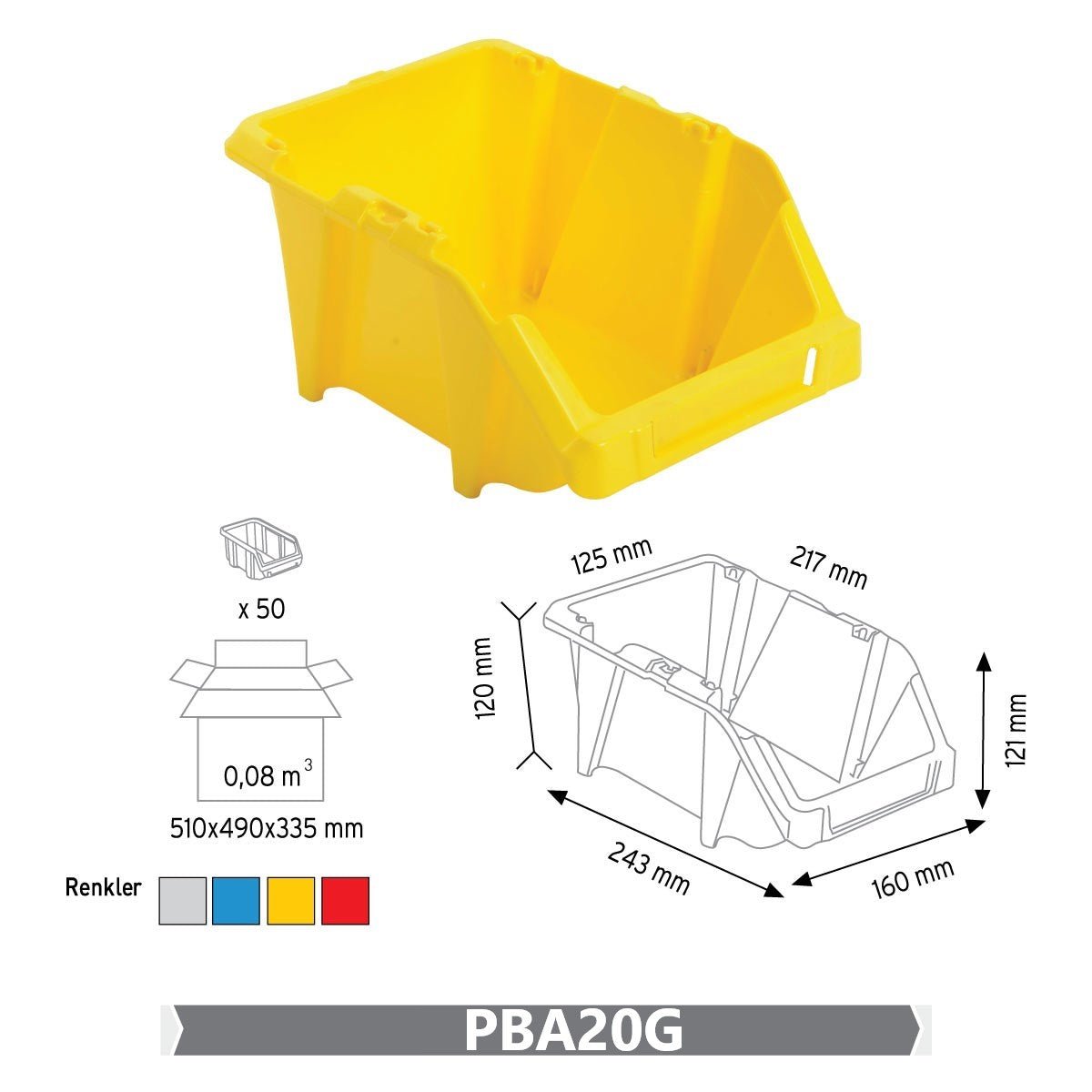 RackZone Economy Part Bins KPA20, 123x153x244mm, GREY, pack of 50.
