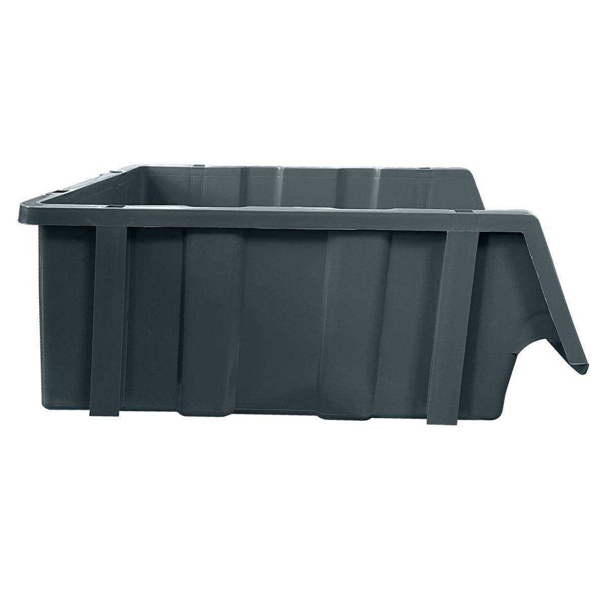 RackZone PA515 grey storage bin, 150x253x402mm, side view, pack of 8.