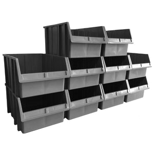 RackZone PA550 grey storage bins (10) stacked neatly in three rows.