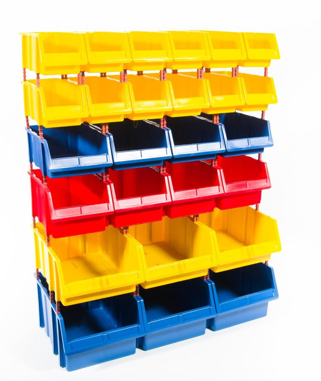 RackZone Storage Part Bins Kit neatly organises small items on a sturdy rack.