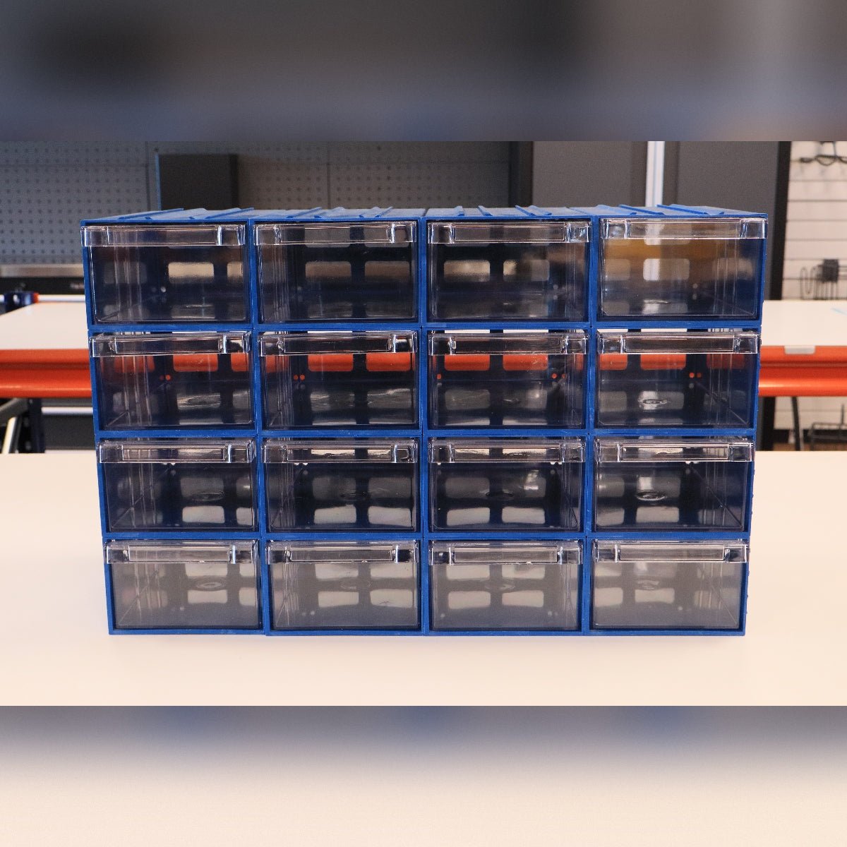 RackZone Plastic Drawer 36 Box, blue, 204d x 370w x 160h, durable organizer.