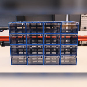 RackZone Plastic Drawer 36 Box, blue, 204d x 370w x 160h, durable organizer.