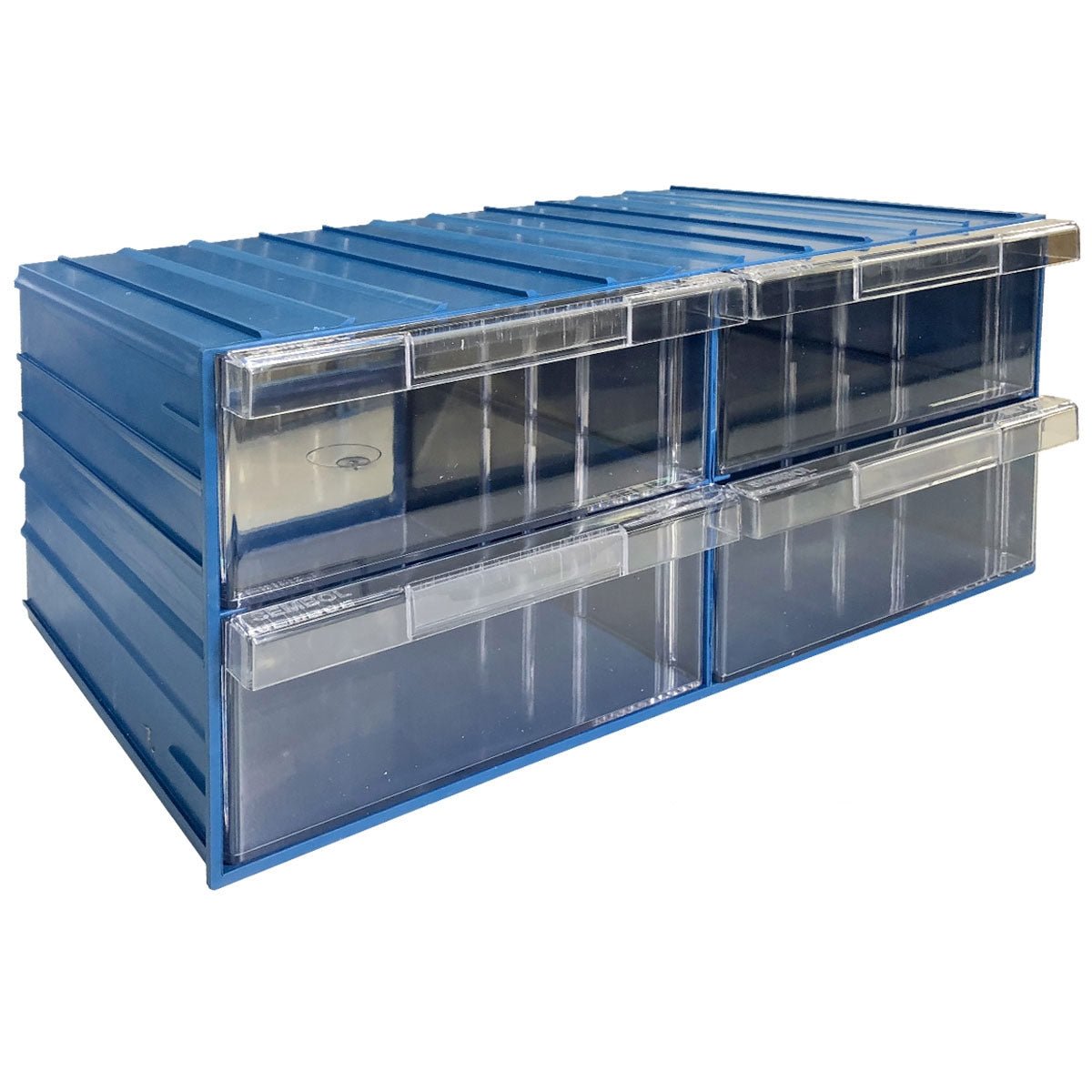 RackZone Plastic Drawer 32 Box, blue, 4 clear drawers, 204x370x160mm.