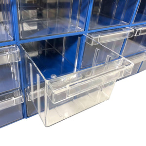 RackZone Plastic Drawer 32 Box partially open in blue storage organizer.