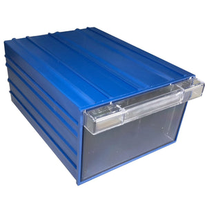 RackZone Plastic Drawer 24 Box, Blue, 230d x 173w x 110h, transparent front.