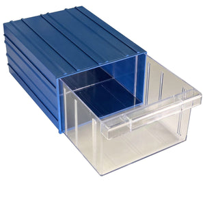 RackZone Plastic Drawer 24 Box, blue, wall-mountable with pull-out drawers.