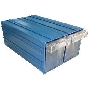 RackZone Plastic Drawer 36 Box, blue, with 2 clear pull-out drawers.