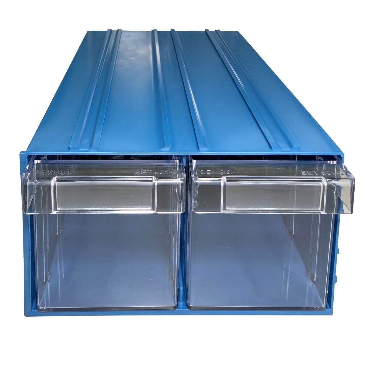 RackZone Plastic Drawer 36 Box, Blue, with two clear pull-out drawers.
