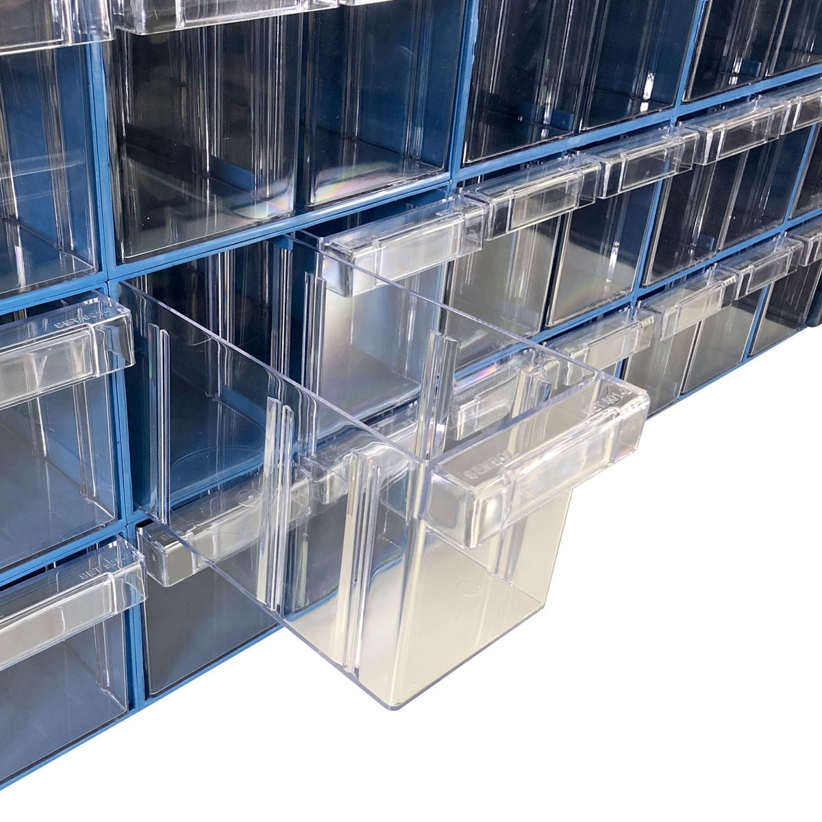 RackZone Plastic Drawer 36 Box Blue, one drawer open in organiser.
