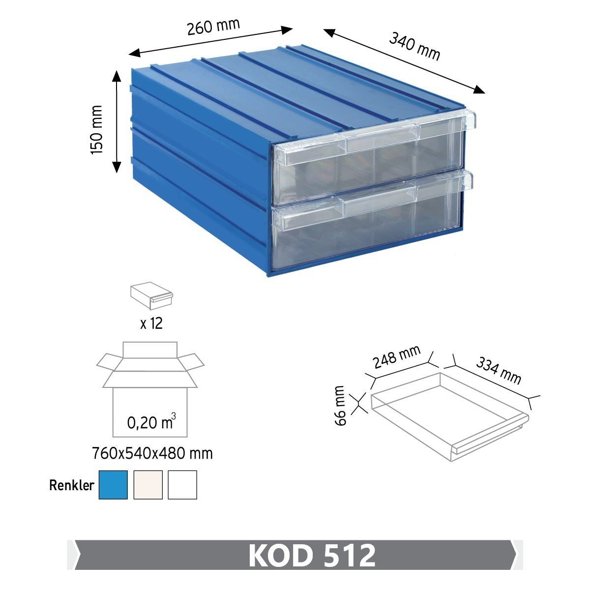 RackZone Plastic Drawer [24 Box] Blue, 303d x 260w x 113h (512), shown assembled.