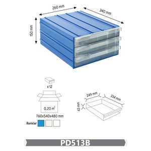 RackZone Plastic Drawer 36 Box, blue, 340x260x150mm for small parts storage.