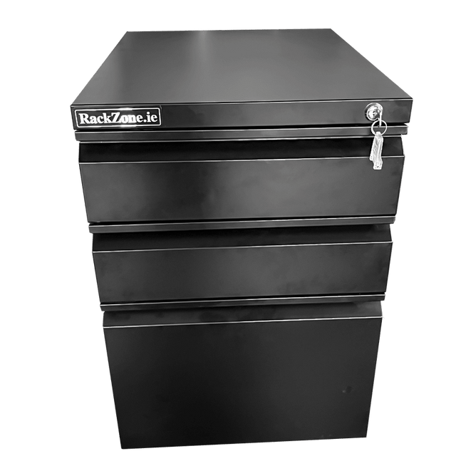 RackZone Lockable Mobile Pedestal 607H x 395W x 500D, black, 3 drawers.