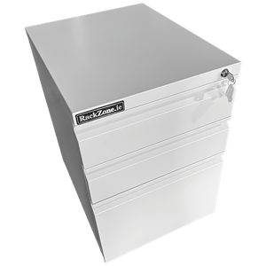 RackZone Lockable Mobile Pedestal, white, 3 drawers—secure office storage.