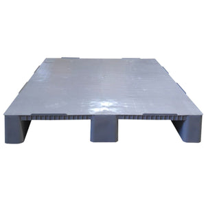 RackZone Heavy Duty Plastic UK Pallet 1200x1000mm, flat top, 3 legs, grey.