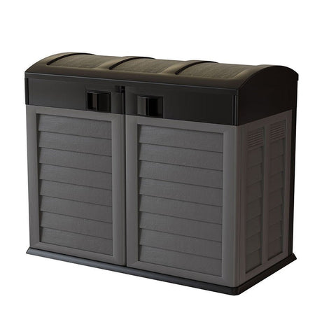 RackZone Plastic Wheelie Bin Storage with dual lift-up lids and side vents.