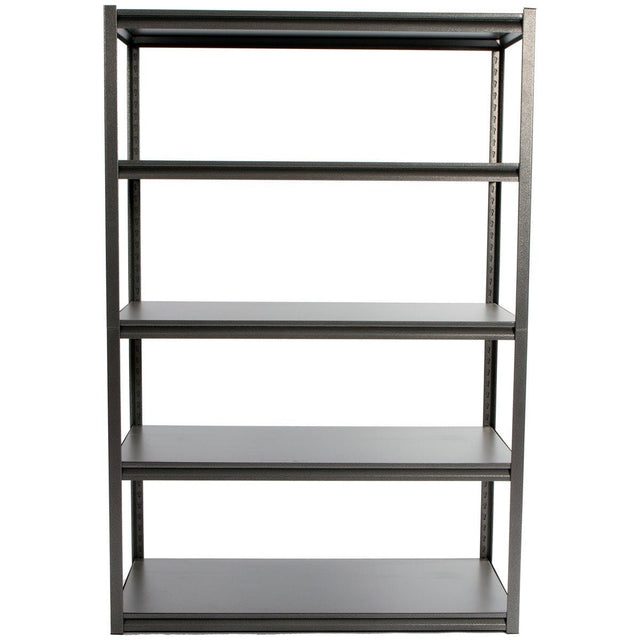 RackZone Rivet Shelving, 5 shelves, 1830h x 1220w x 610d, front view.
